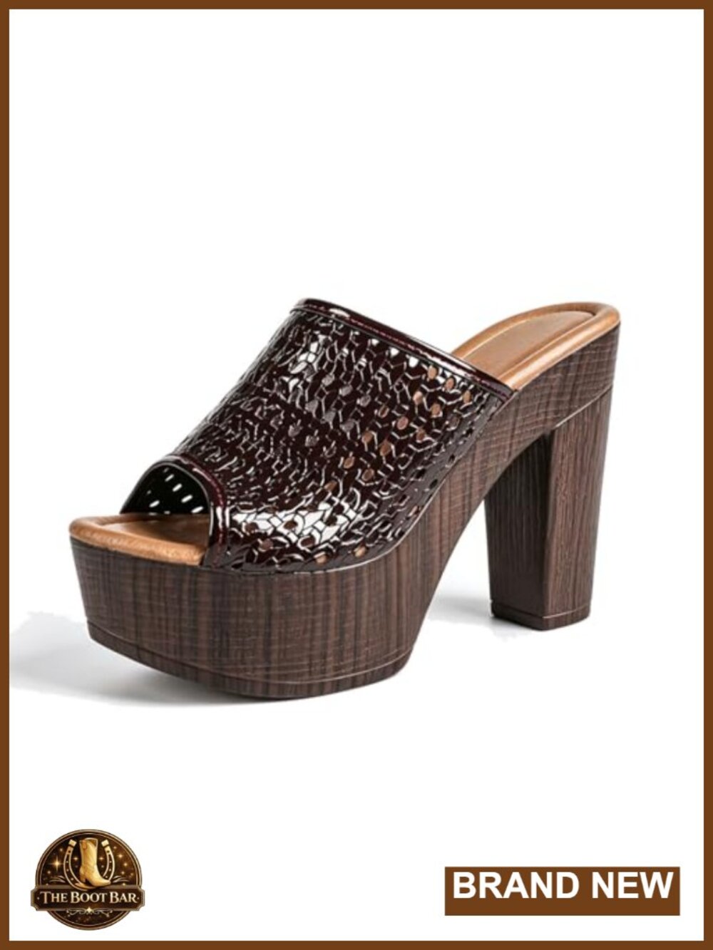 PU Cutout Platform Chunky Heel Sandals with Peep Toe Block High Heel Slip-On